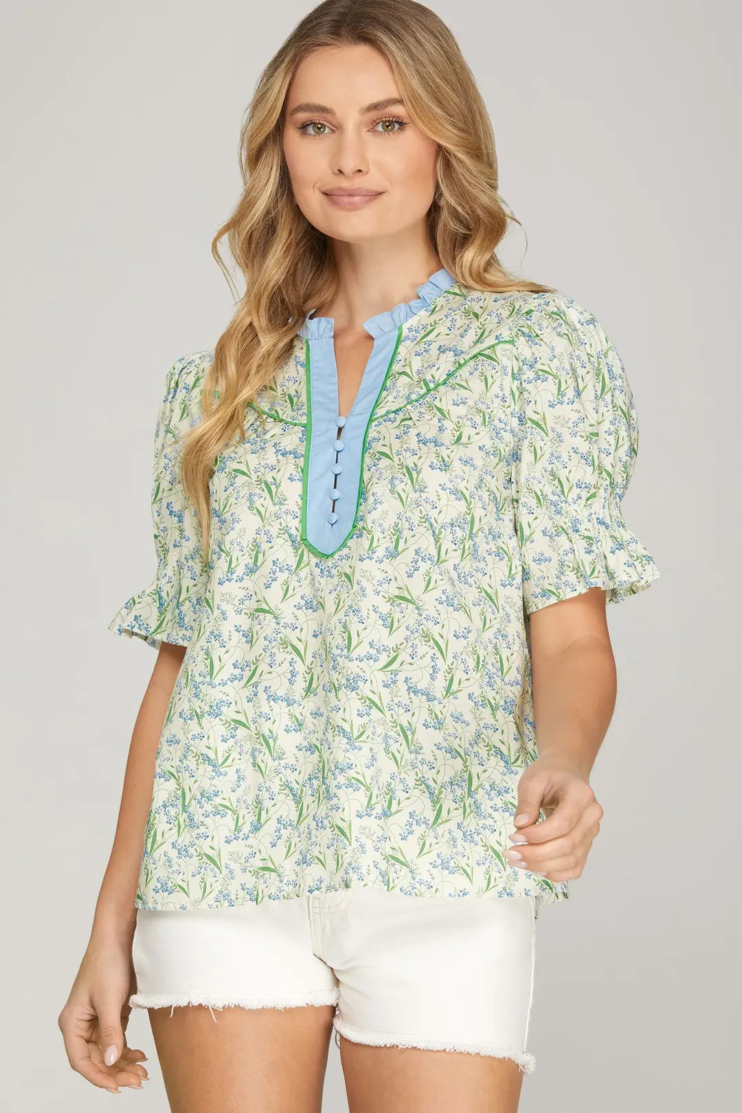 "Darla" Floral Smocked Sleeve Top