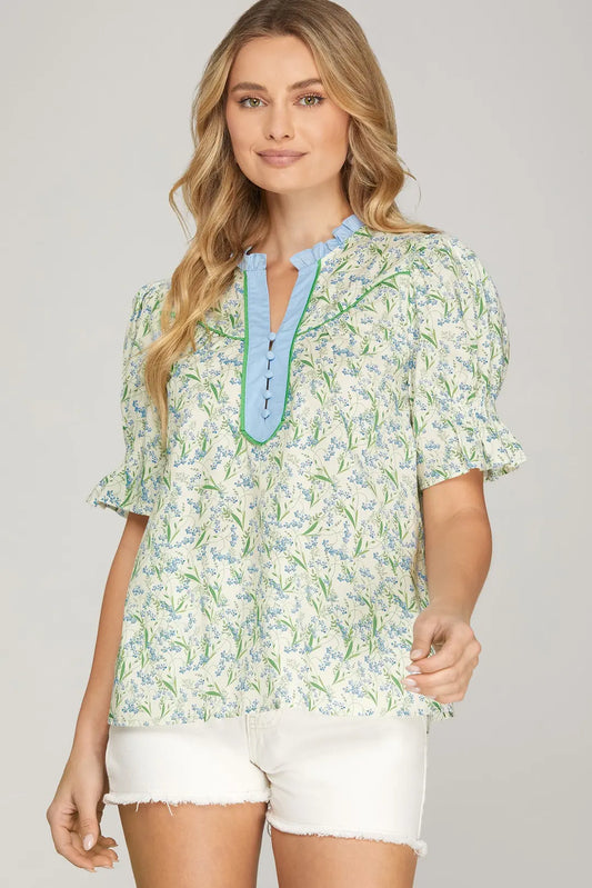"Darla" Floral Smocked Sleeve Top