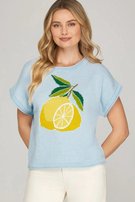 "Cello" Lemon Short Sleeve Knit Sweater