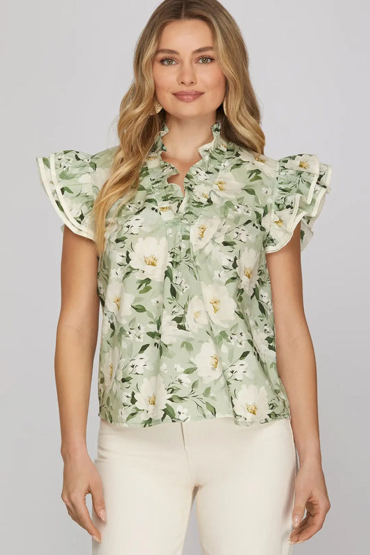 "Polly" Minty Blush Floral Top