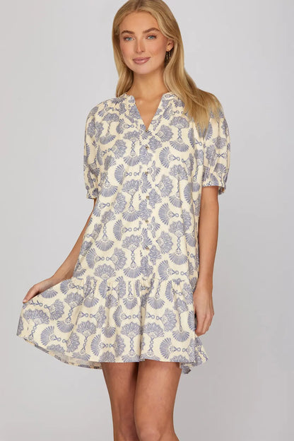 "Fallon" Fan Detail Printed Mini Dress (multiple colors)