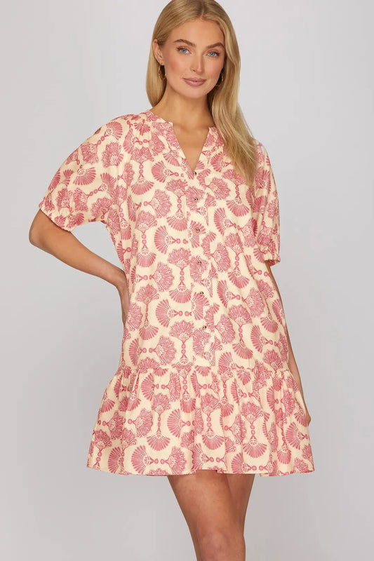 "Fallon" Fan Detail Printed Mini Dress (multiple colors)