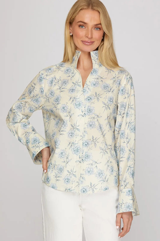 "Britt" Floral Stand Collar Shirt