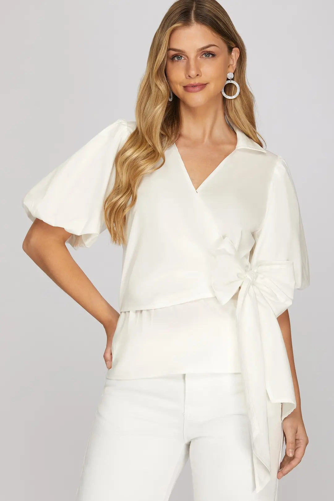 "Camille" Bubble Sleeve Side Tie Top (Multiple Colors)