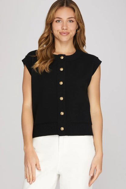 "Adelle" Gold Button Sweater Vest