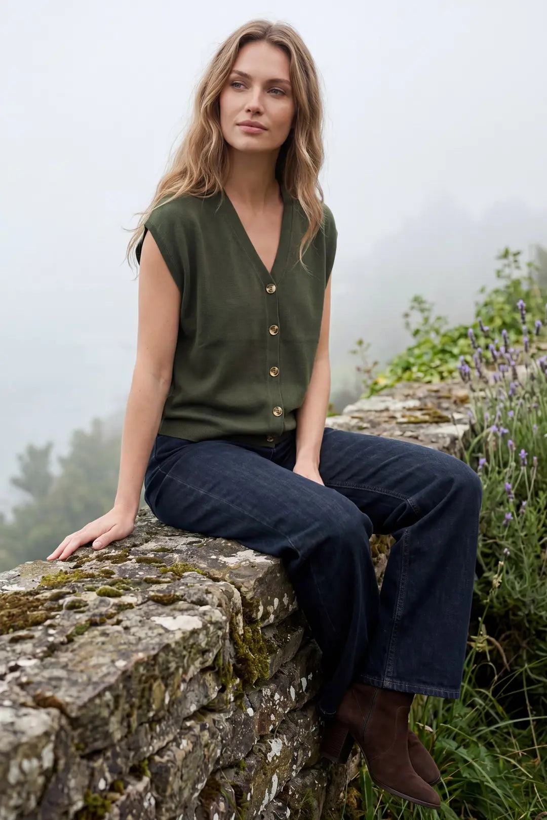 "Alyssa" Gold Button Up Sweater Vest