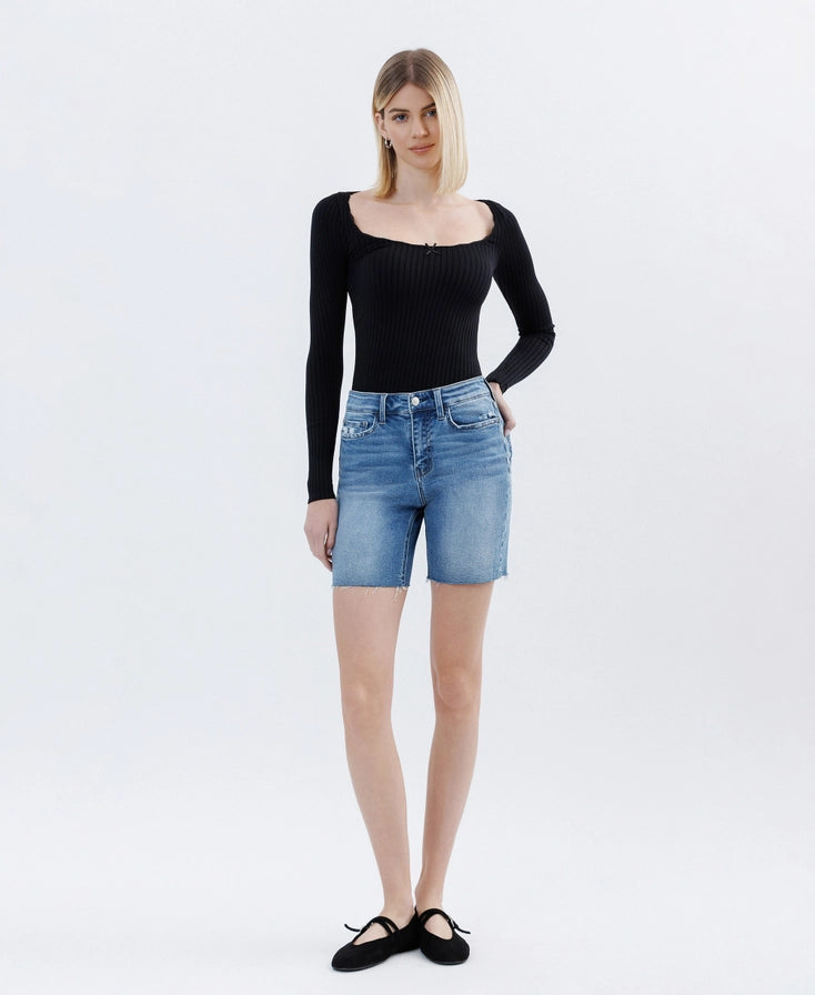 VERVET High Rise Raw Hem Bermuda Shorts