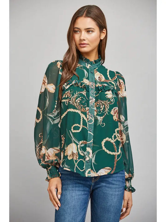 "Anna" Floral Chain Chiffon Blouse