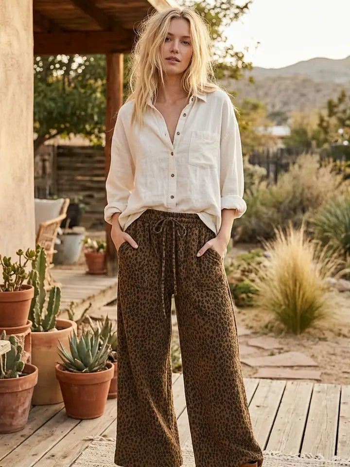 "Adeline" Leopard Wide Leg Pants