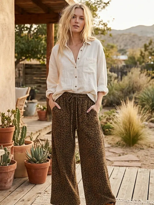 "Adeline" Leopard Wide Leg Pants