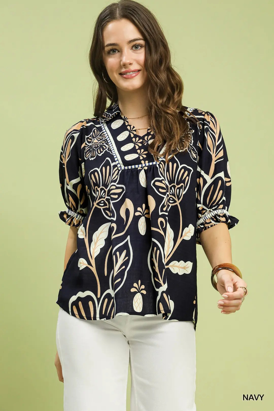 "Madelyn" Boho Floral Puff Sleeve Top