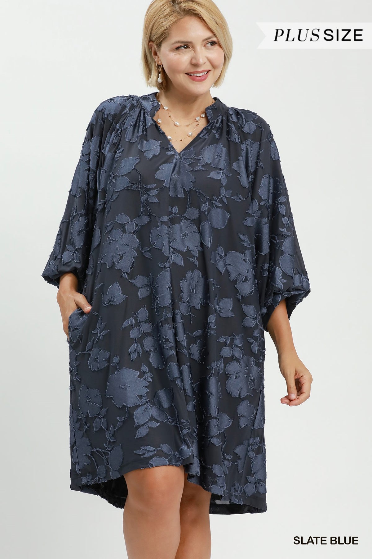 "Sidney" Textured Print Curvy Mini Dress