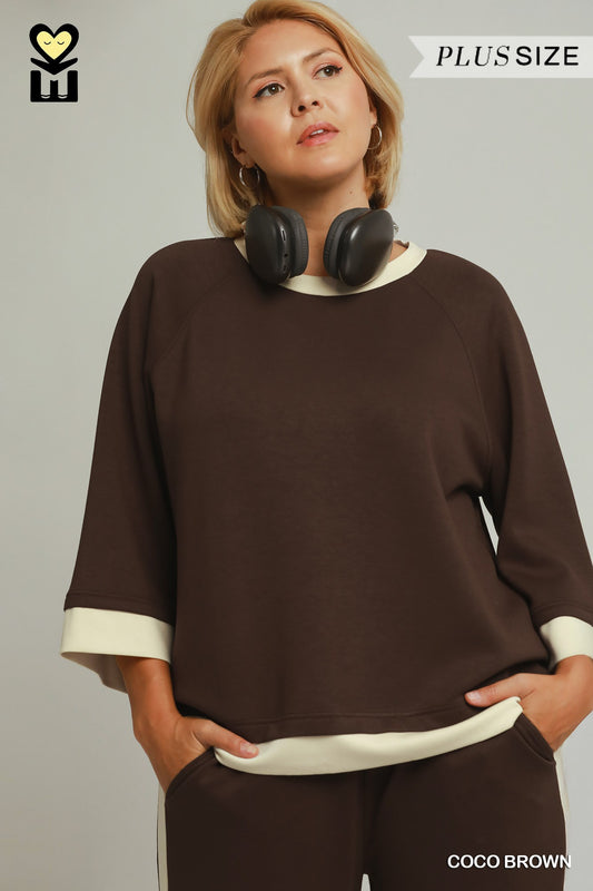 "Cherri" Crewneck Raglan Sleeve Curvy Top (Multiple Colors)