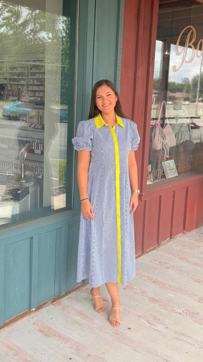 "Brooklynn" Contrast Trim Striped Classic Dress
