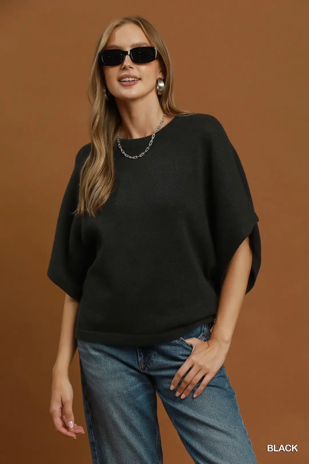 "Madilyn" Oversized Short-Sleeve Poncho Sweater