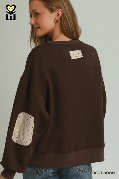 "Sal" Polka Dot Elbow Patch Pullover