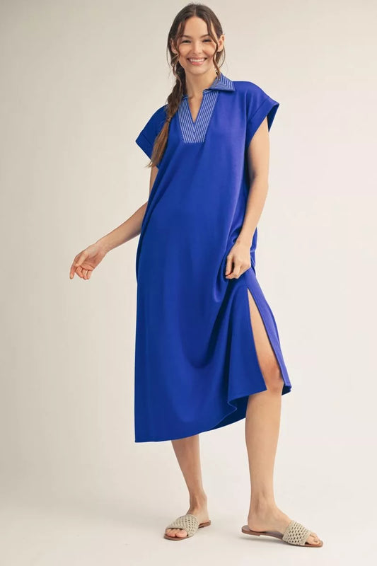 "Ava" Embroidered Neckline Midi Dress (Multiple Colors)