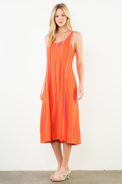 "Mindy" Orange w/Pink Stripe Linen Dress
