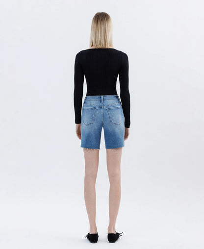 VERVET High Rise Raw Hem Bermuda Shorts