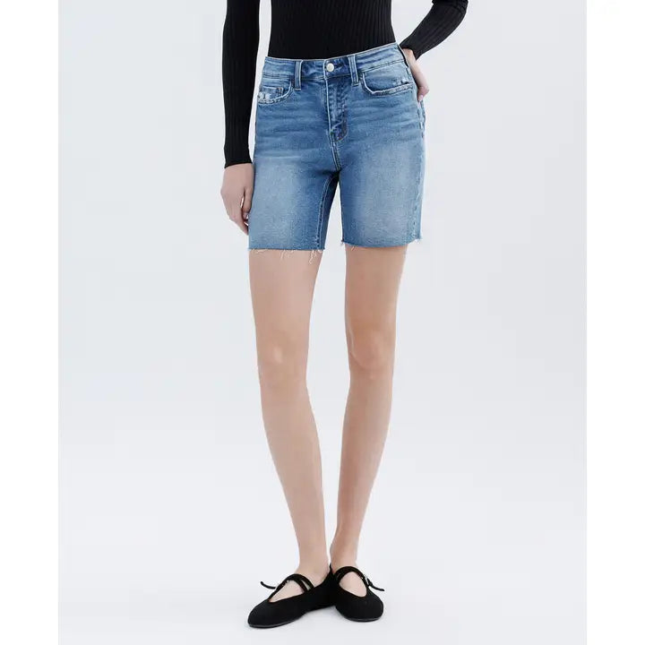 VERVET High Rise Raw Hem Bermuda Shorts