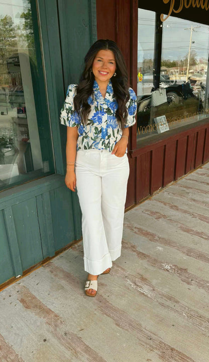 "April" Wide Leg Cropped Denim Pants