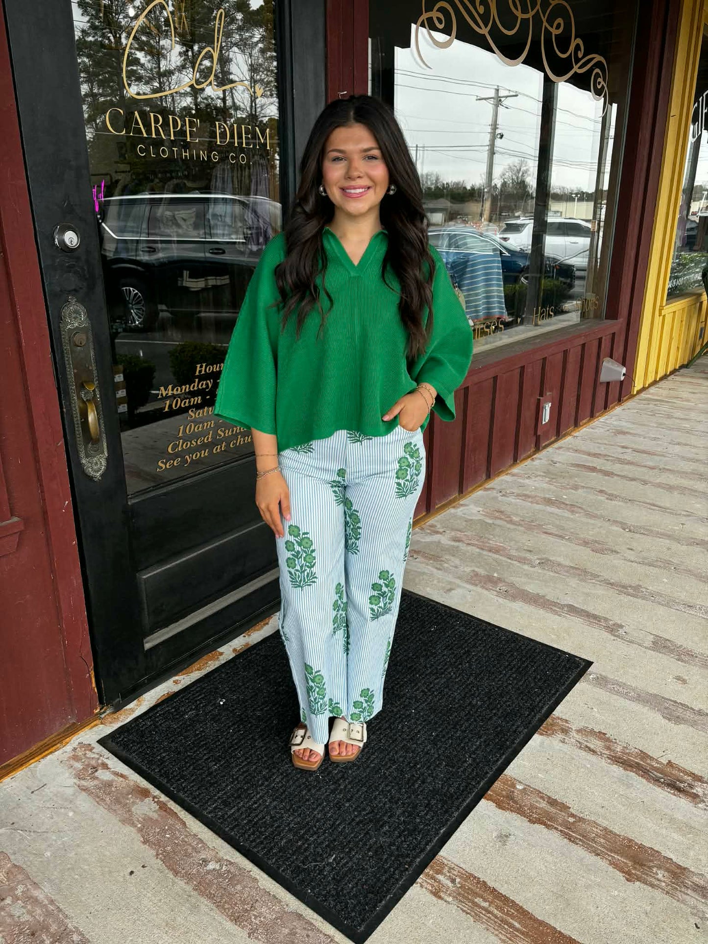 "Chandler" Striped Floral Denim Pants