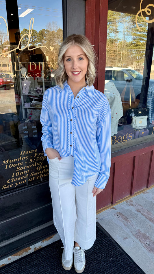 "Ella" Striped Button Up (Multiple Colors)