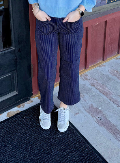 Vervet High Rise Patch Pocket Crop Striped Wide Jeans