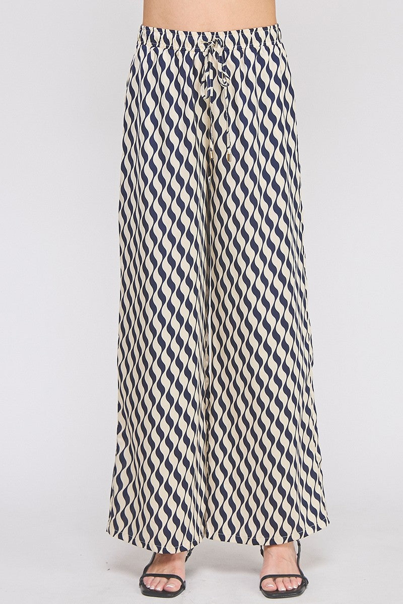 "Ranee" Abstract Pattern Satin Drawstring Pants