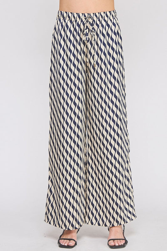 "Ranee" Abstract Pattern Satin Drawstring Pants