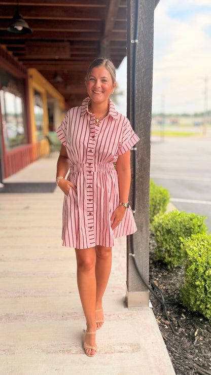 "Winnie" Striped Button Up Mini Dress (Multiple Colors)