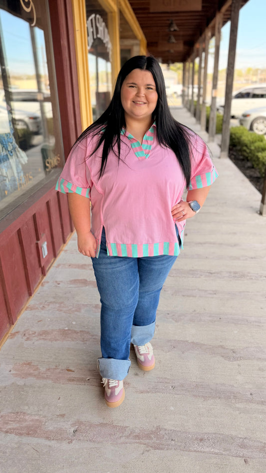 "Keely" Striped Contrast Hem Curvy