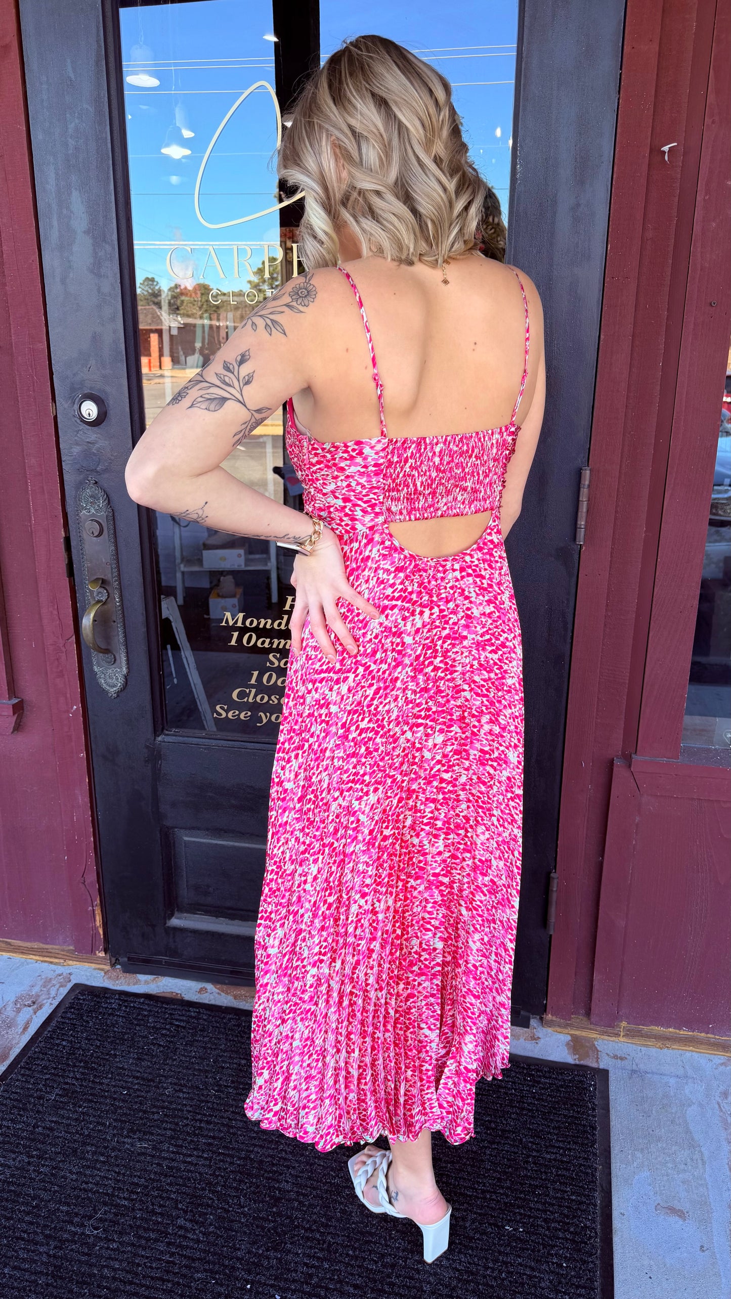 "Rosette" Pleated Floral Midi Dress