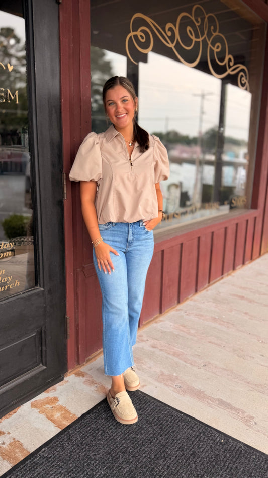 "Dana" Half Zip Bubble Top