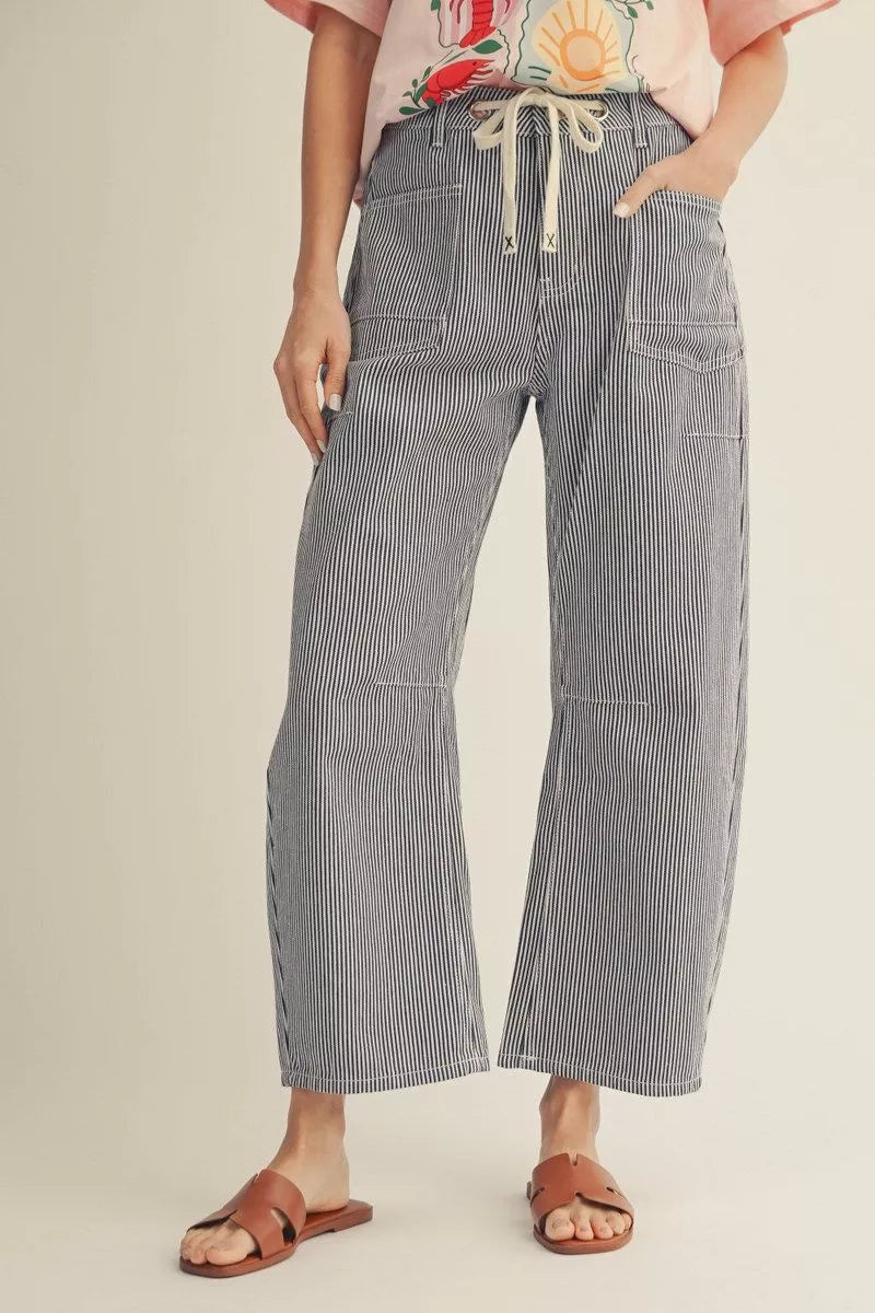 "Marcie" Curvy Pinstripe Barrel Pants