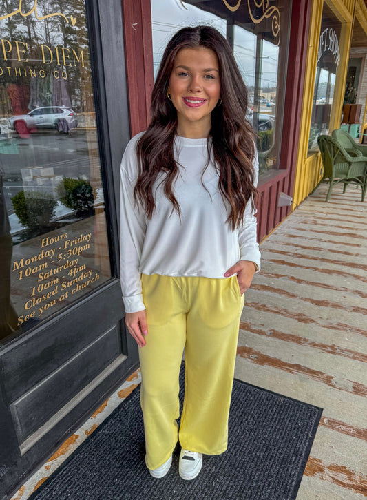 Mono B Yellow Glow Luxe Sand Wash Wide Leg Pants