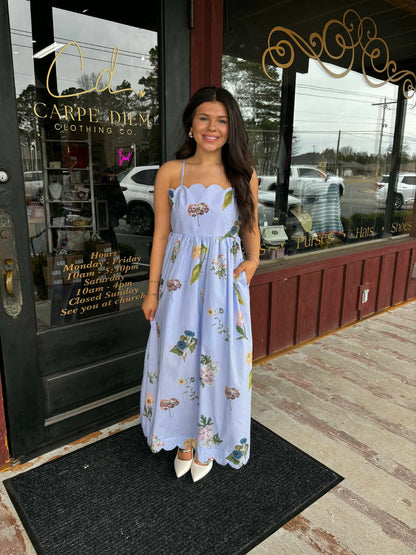 "Ragan" Floral Scalloped Sleeveless Midi Dress