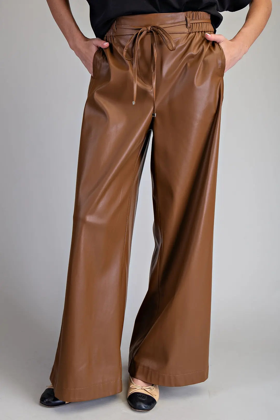 "Cecil" Faux Leather Wide Leg Draw String Pants