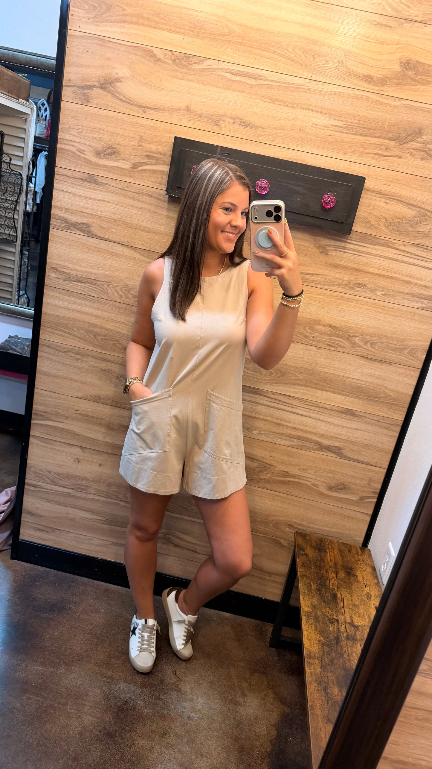 "Macie" Sleeveless Patch Pocket Romper (Multiple Colors)