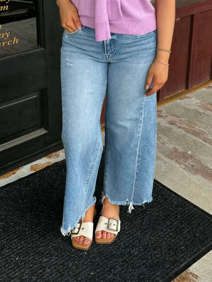 Vervet High Rise Medium Light Side Panel Crop Wide Jeans