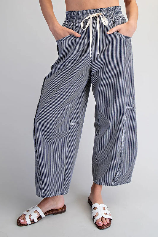 "Josie" Striped Barrel Drawstring Pants