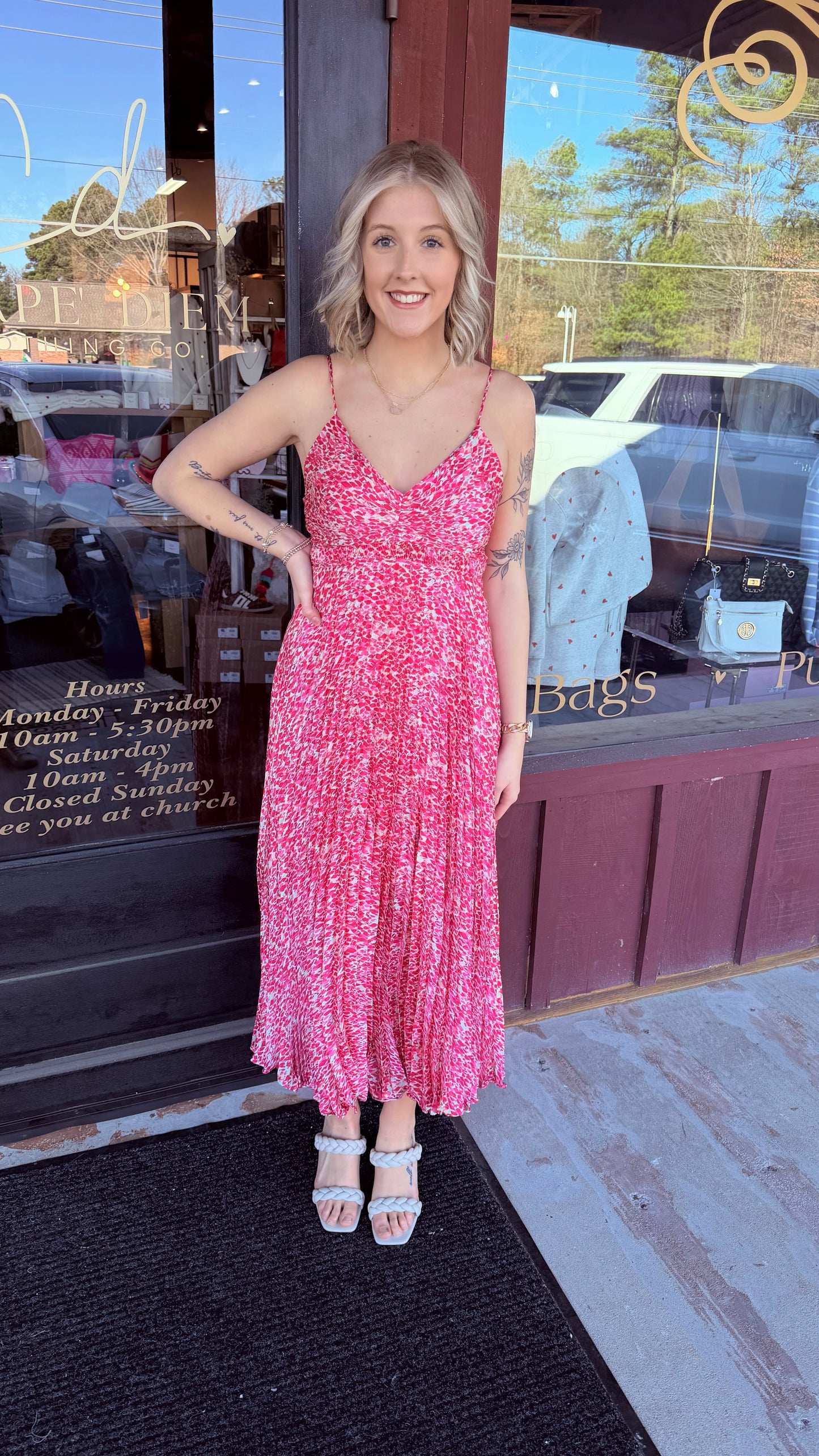 "Rosette" Pleated Floral Midi Dress