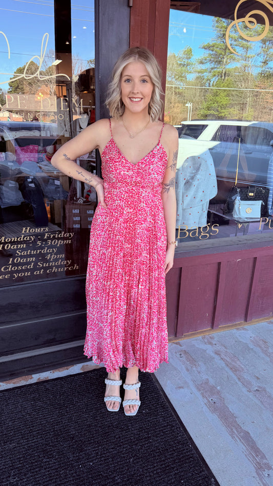 "Rosette" Pleated Floral Midi Dress