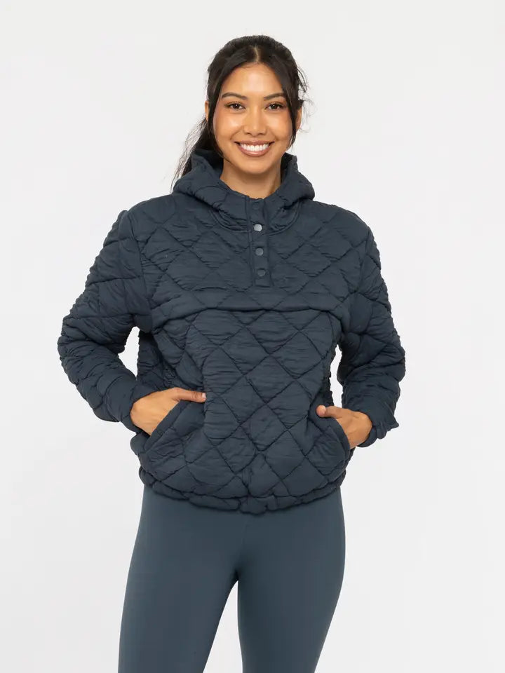 MONO B Black Quilted Fleece Pullover Hoodie