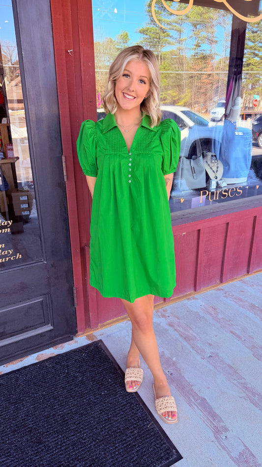 "Gracie" Pintuck Detail Puff Sleeve Mini Dress