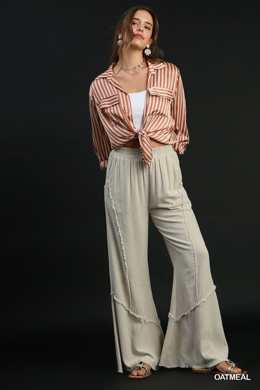 "Callie" Wide Leg Frey Hem Pants