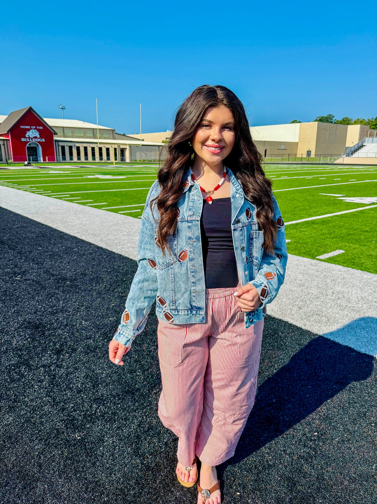 "Hail Mary" Football Embroidered Denim Jacket