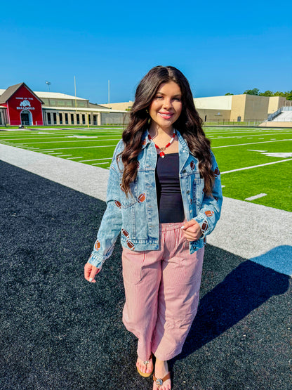 "Hail Mary" Football Embroidered Denim Jacket