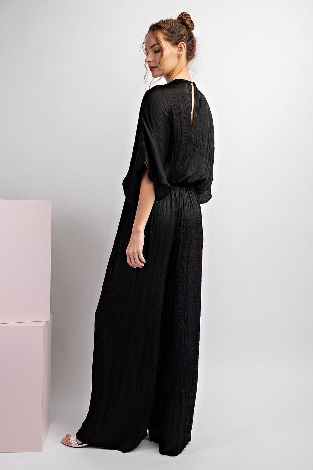 "Saylor" Black Satin Keyhole Jumpsuit