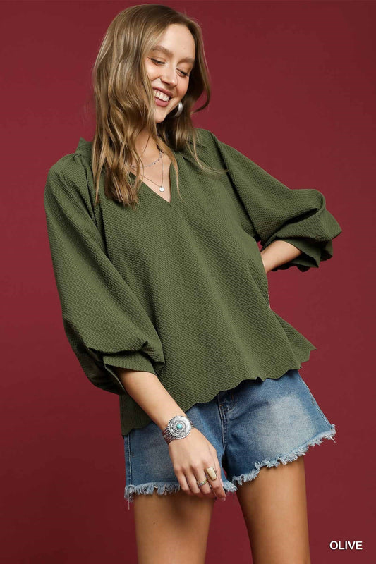 "Iris" Puff Sleeve V-neck